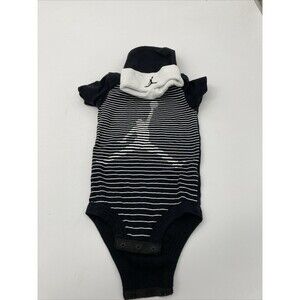 Baby Air Jordan Bodysuit With Hat Black And White Striped 0-6 Months 100% Cotton